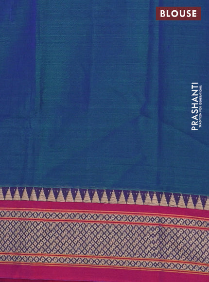 Narayanpet cotton saree dual shade of bluish green and pink with plain body and thread woven border