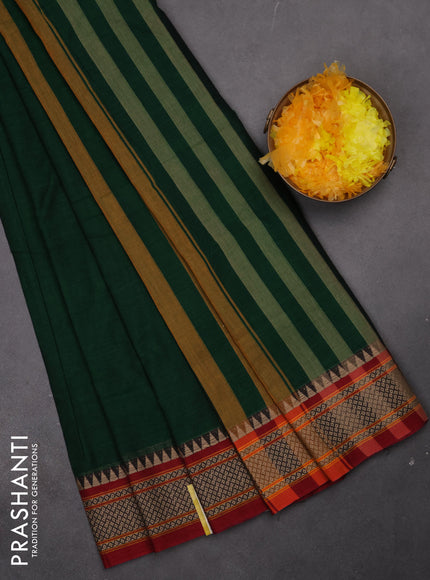 Narayanpet cotton saree green and maroon with plain body and thread woven border
