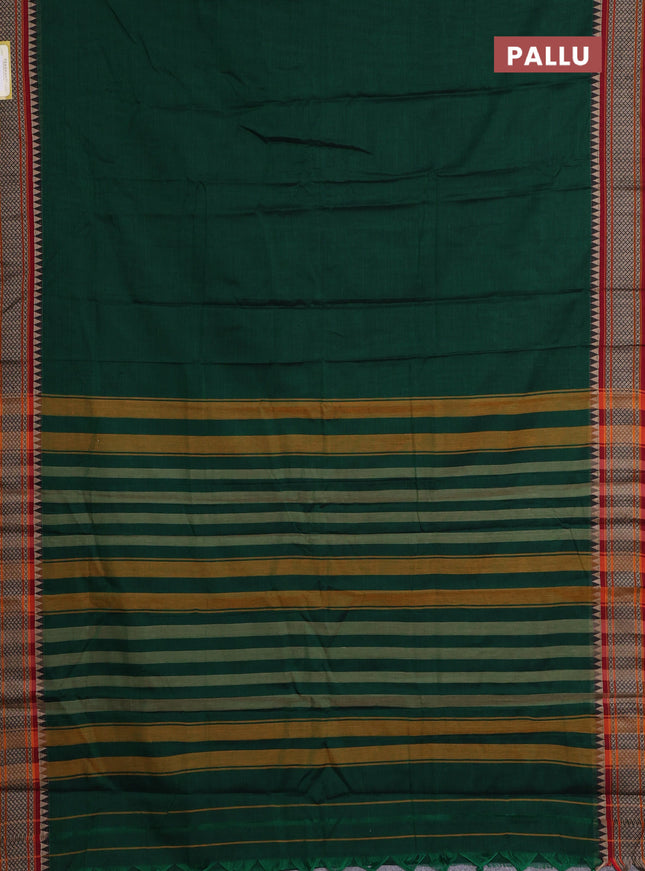 Narayanpet cotton saree green and maroon with plain body and thread woven border