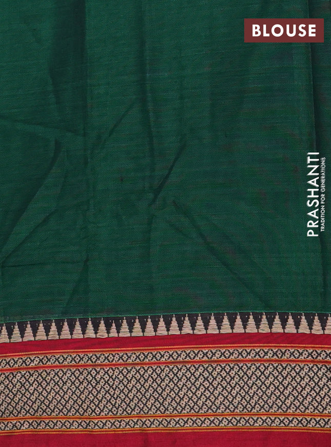 Narayanpet cotton saree green and maroon with plain body and thread woven border