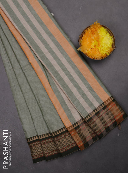 Narayanpet cotton saree green shade and sap green with plain body and thread woven border