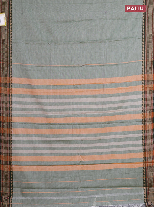 Narayanpet cotton saree green shade and sap green with plain body and thread woven border