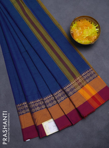 Narayanpet cotton saree dual shade of bluish green and mustard yellow maroon with plain body and thread woven simple border