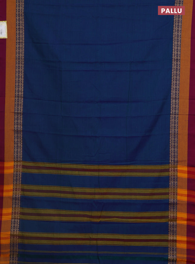 Narayanpet cotton saree dual shade of bluish green and mustard yellow maroon with plain body and thread woven simple border