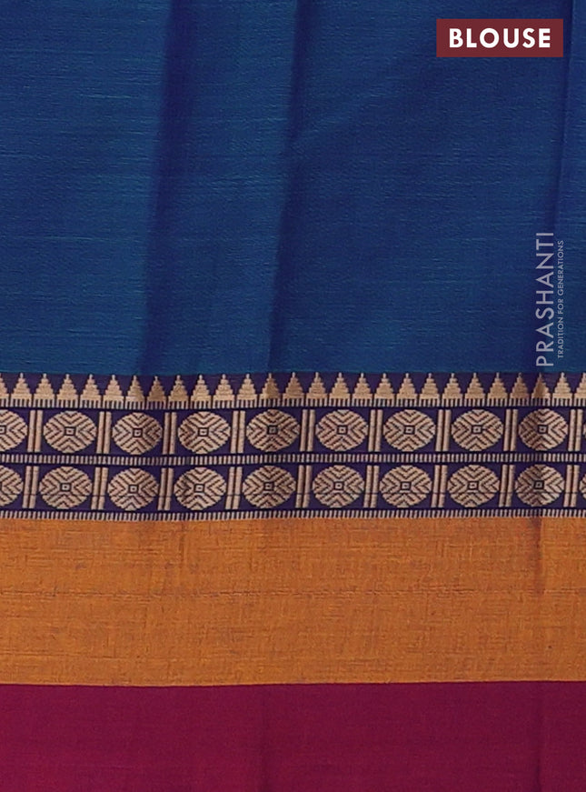 Narayanpet cotton saree dual shade of bluish green and mustard yellow maroon with plain body and thread woven simple border