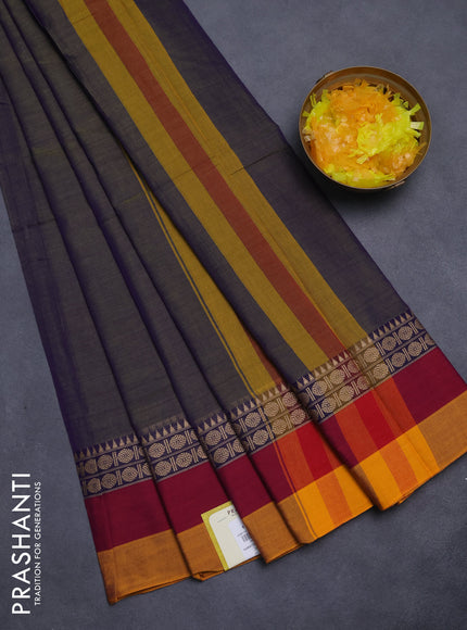 Narayanpet cotton saree dual shade of violetish green and maroon yellow with plain body and thread woven simple border