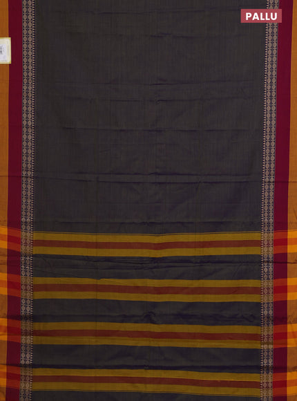 Narayanpet cotton saree dual shade of violetish green and maroon yellow with plain body and thread woven simple border