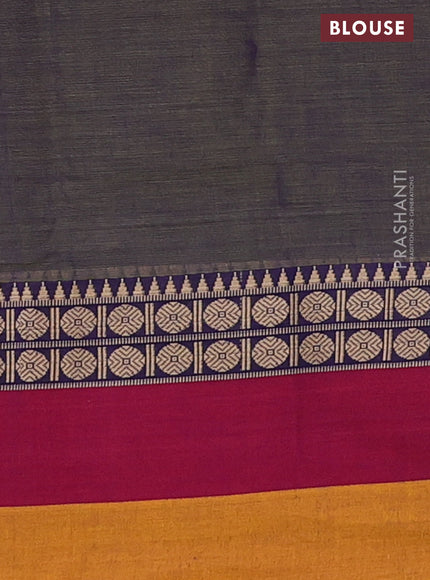 Narayanpet cotton saree dual shade of violetish green and maroon yellow with plain body and thread woven simple border