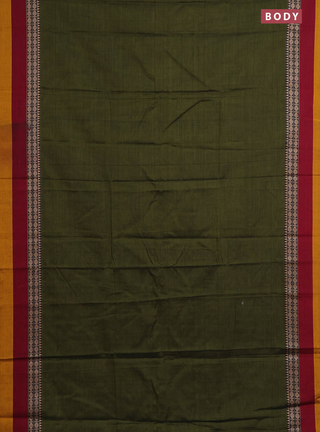 Narayanpet cotton saree sap green and maroon yellow with plain body and thread woven simple border