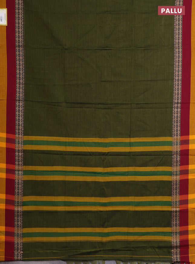 Narayanpet cotton saree sap green and maroon yellow with plain body and thread woven simple border