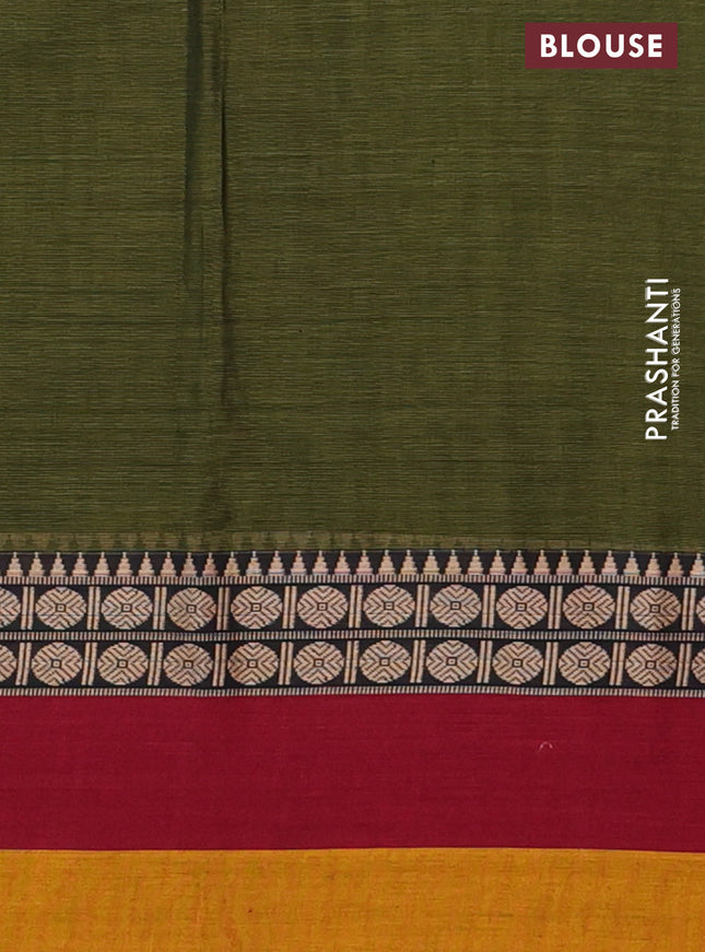 Narayanpet cotton saree sap green and maroon yellow with plain body and thread woven simple border