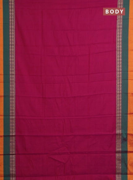 Narayanpet cotton saree pink and green mango yellow with plain body and thread woven simple border