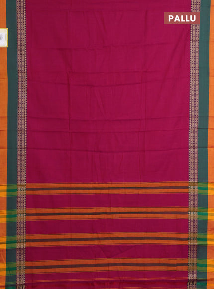 Narayanpet cotton saree pink and green mango yellow with plain body and thread woven simple border