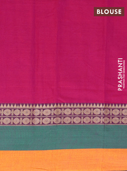 Narayanpet cotton saree pink and green mango yellow with plain body and thread woven simple border