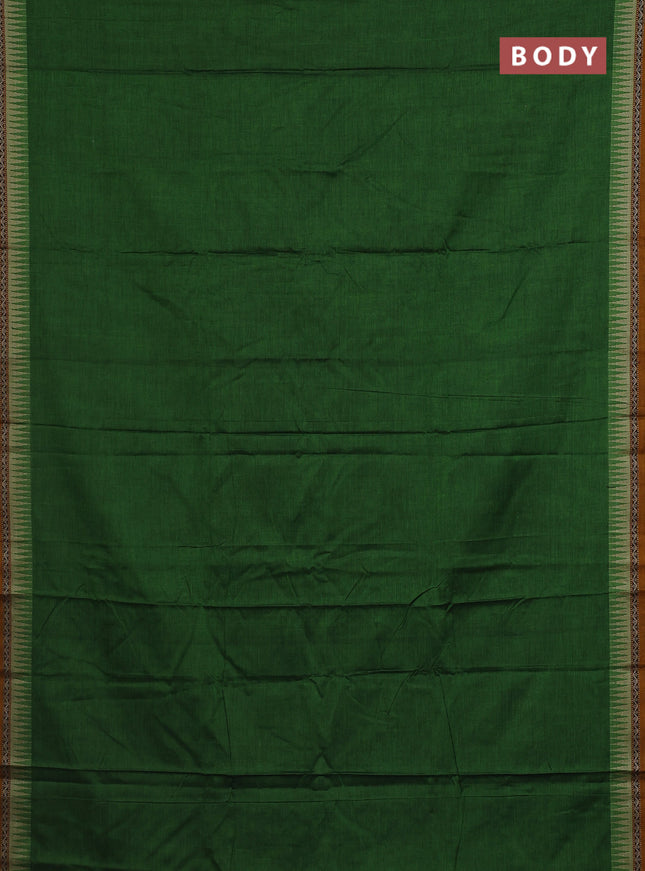 Narayanpet cotton saree green and dark mustard with plain body and temple thread woven border