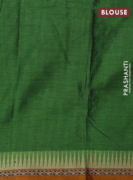 Narayanpet cotton saree green and dark mustard with plain body and temple thread woven border