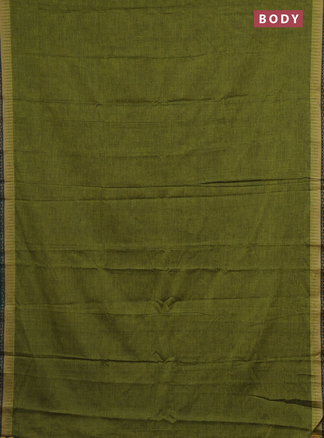 Narayanpet cotton saree light green and green with plain body and temple thread woven border