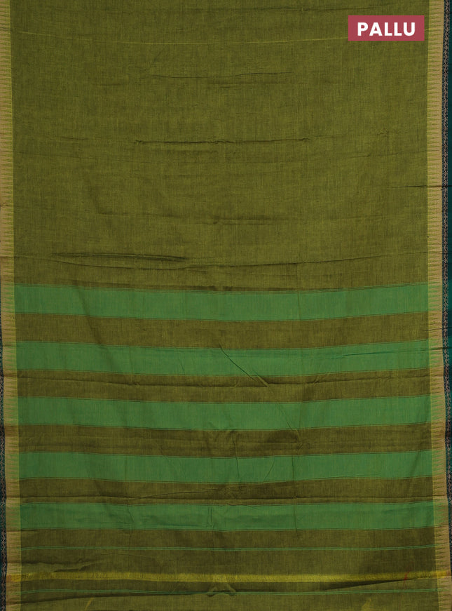 Narayanpet cotton saree light green and green with plain body and temple thread woven border