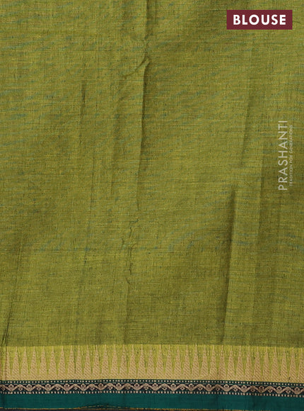Narayanpet cotton saree light green and green with plain body and temple thread woven border