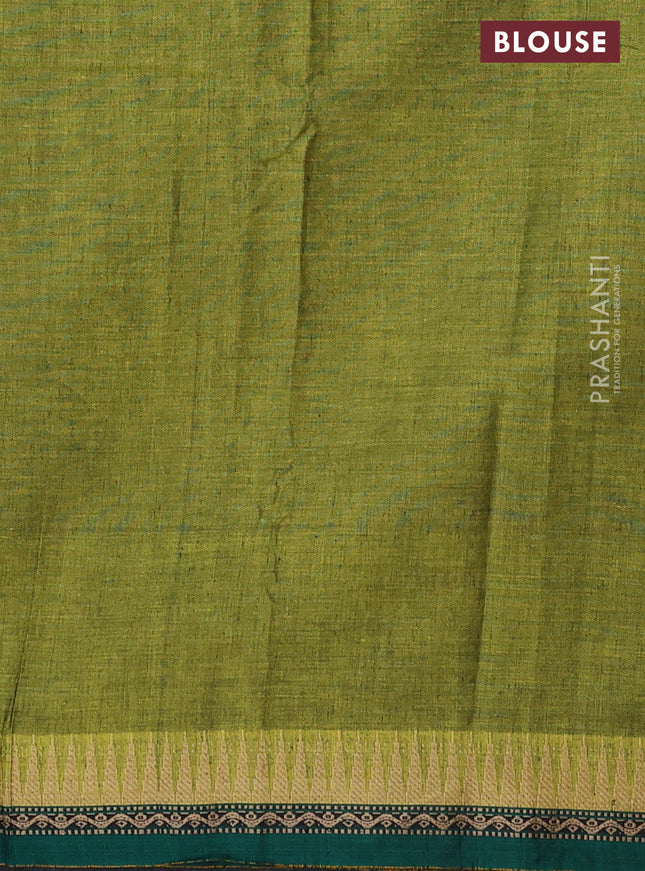 Narayanpet cotton saree light green and green with plain body and temple thread woven border