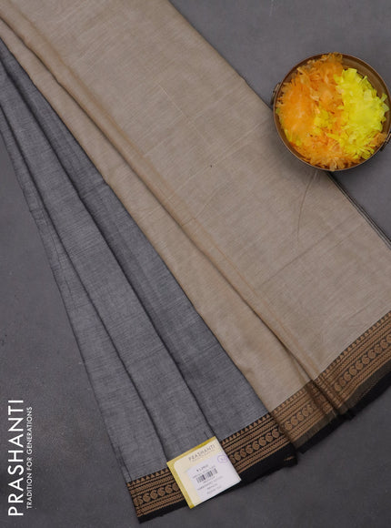 Narayanpet cotton saree grey and black with plain body and thread woven border