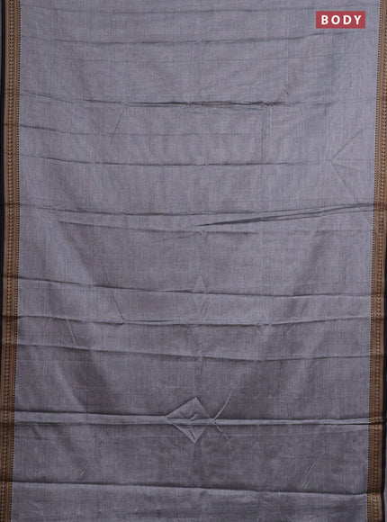Narayanpet cotton saree grey and black with plain body and thread woven border