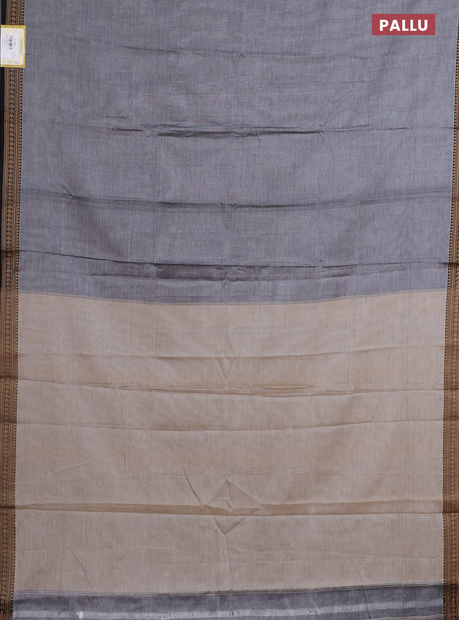 Narayanpet cotton saree grey and black with plain body and thread woven border