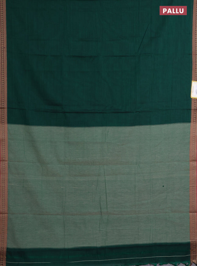 Narayanpet cotton saree green and maroon with plain body and thread woven border