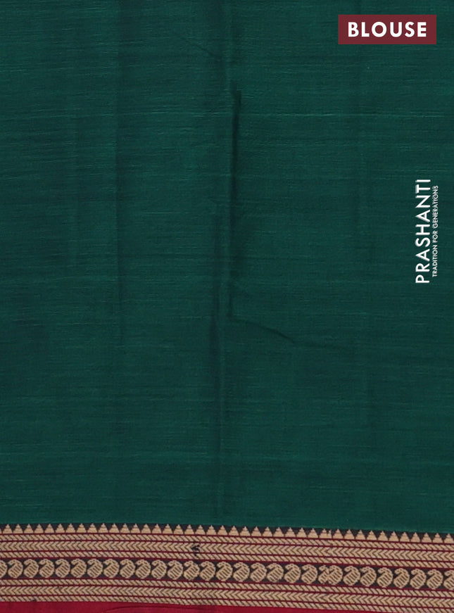 Narayanpet cotton saree green and maroon with plain body and thread woven border
