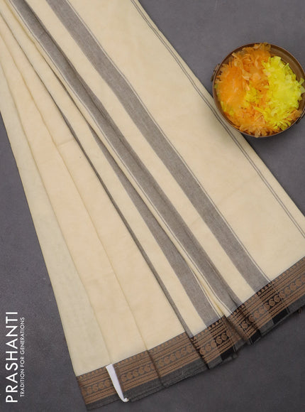 Narayanpet cotton saree cream and grey with plain body and thread woven border