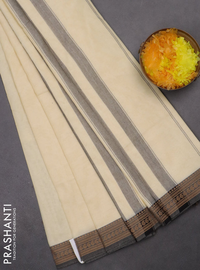 Narayanpet cotton saree cream and grey with plain body and thread woven border