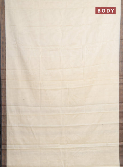 Narayanpet cotton saree cream and grey with plain body and thread woven border