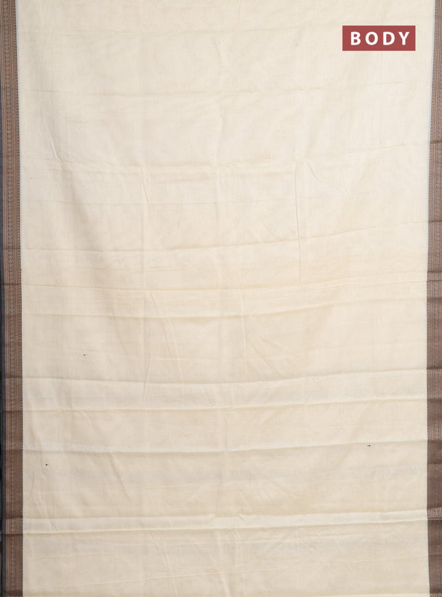 Narayanpet cotton saree cream and grey with plain body and thread woven border
