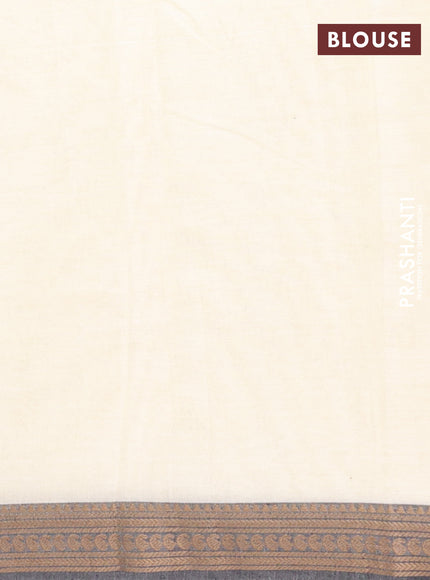 Narayanpet cotton saree cream and grey with plain body and thread woven border