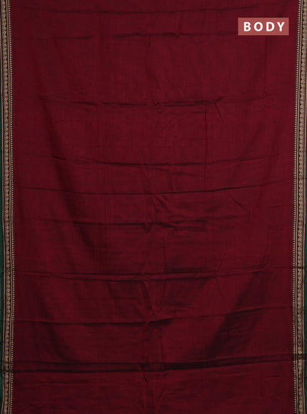 Narayanpet cotton saree maroon and green with plain body and thread woven border