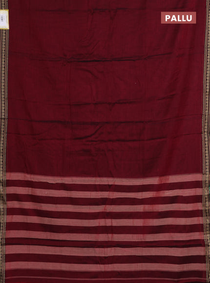 Narayanpet cotton saree maroon and green with plain body and thread woven border