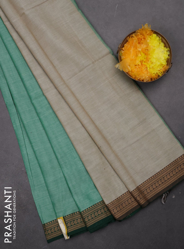 Narayanpet cotton saree green shade and green with plain body and thread woven border