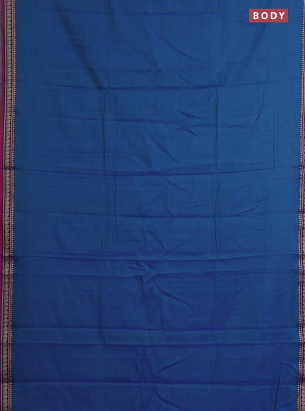 Narayanpet cotton saree dual shade of bluish green and purple with plain body and thread woven border