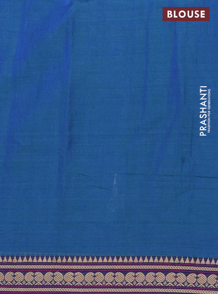 Narayanpet cotton saree dual shade of bluish green and purple with plain body and thread woven border