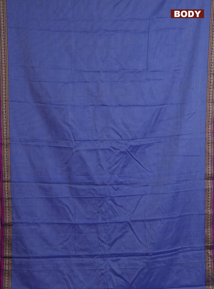 Narayanpet cotton saree blue and magenta pink with plain body and thread woven border