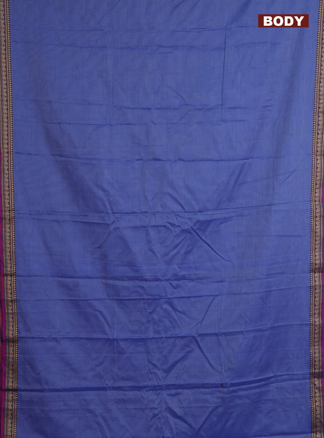Narayanpet cotton saree blue and magenta pink with plain body and thread woven border