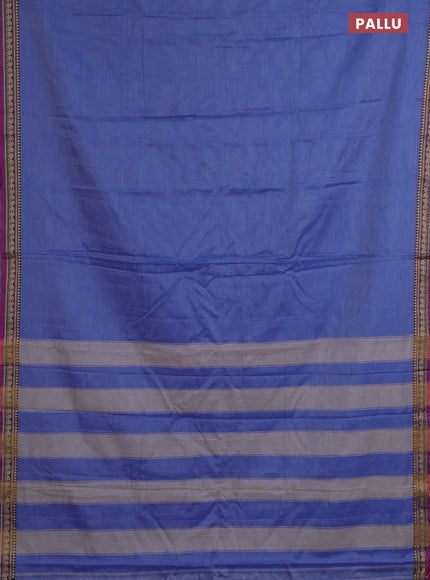 Narayanpet cotton saree blue and magenta pink with plain body and thread woven border