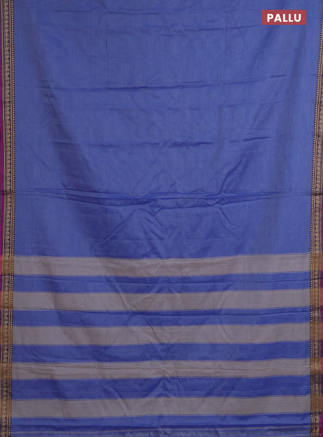 Narayanpet cotton saree blue and magenta pink with plain body and thread woven border