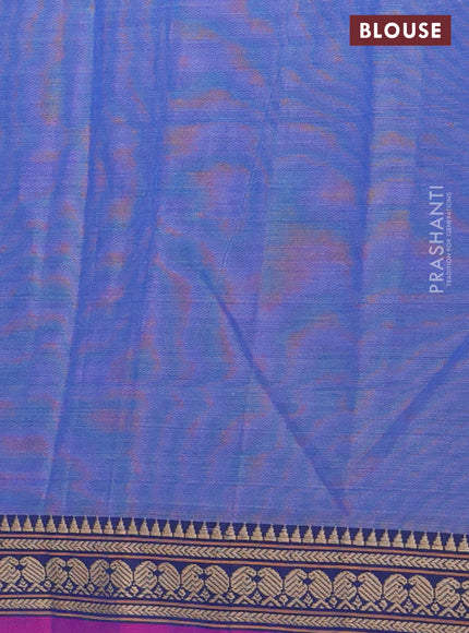 Narayanpet cotton saree blue and magenta pink with plain body and thread woven border