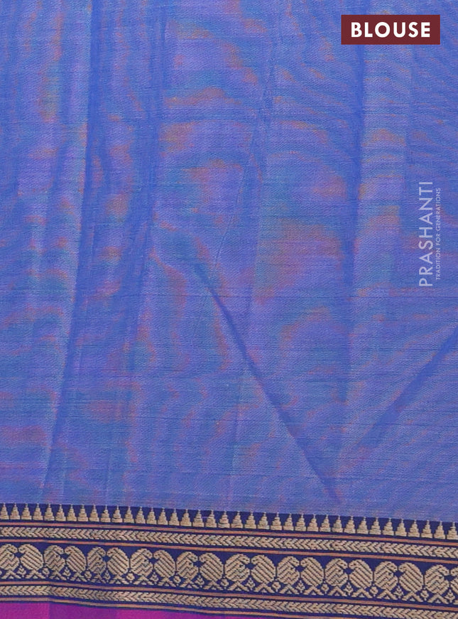 Narayanpet cotton saree blue and magenta pink with plain body and thread woven border