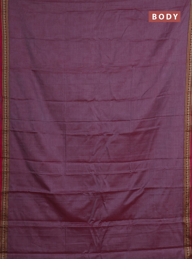 Narayanpet cotton saree dual shade of greyish pink and pink with plain body and thread woven border
