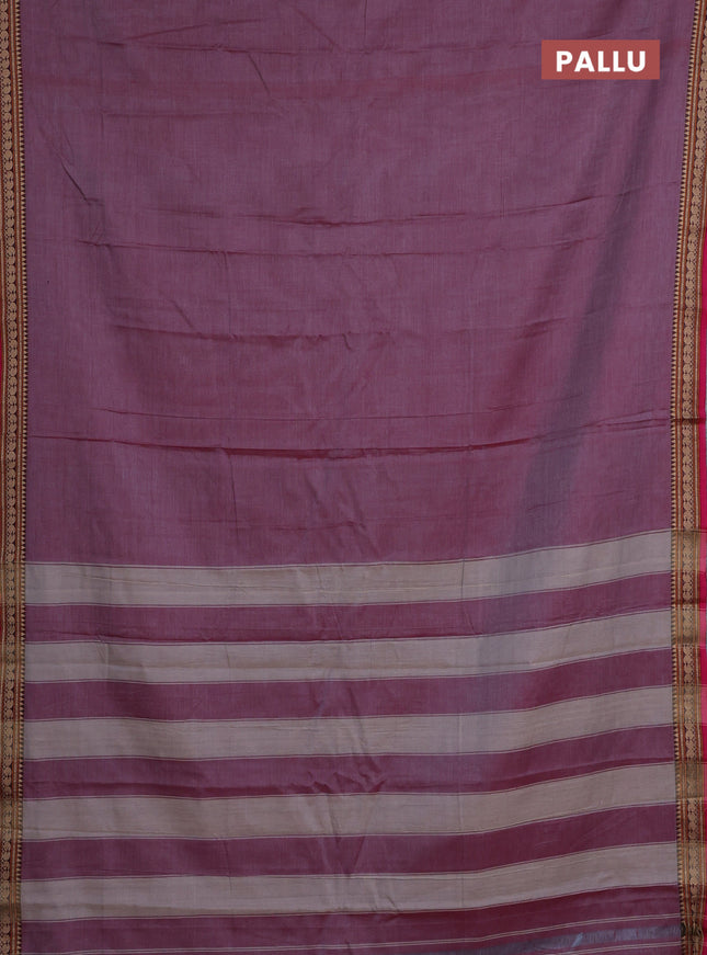 Narayanpet cotton saree dual shade of greyish pink and pink with plain body and thread woven border