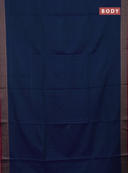 Narayanpet cotton saree dual shade of bluish green and maroon with plain body and thread woven border