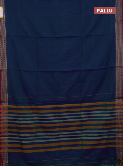 Narayanpet cotton saree dual shade of bluish green and maroon with plain body and thread woven border