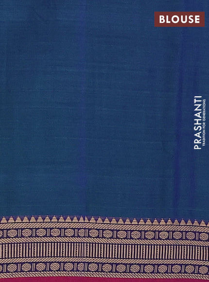 Narayanpet cotton saree dual shade of bluish green and maroon with plain body and thread woven border